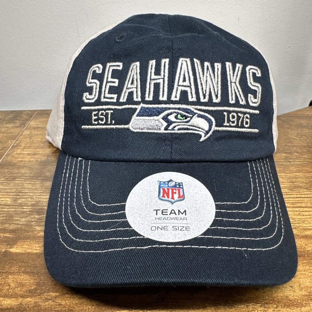 NEW NFL Seattle Seahawks Cap/Hat Strapback Blue Logo Adjustable Headwear Footbal